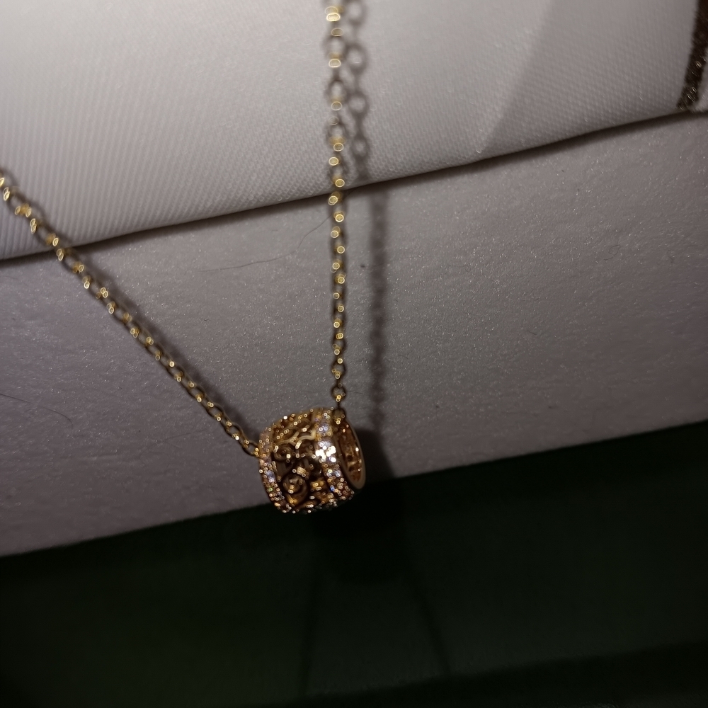 Gold plated bead necklace with pendant